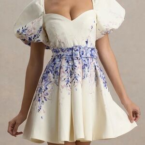 Club L London Cream and Purple Floral Mini Dress